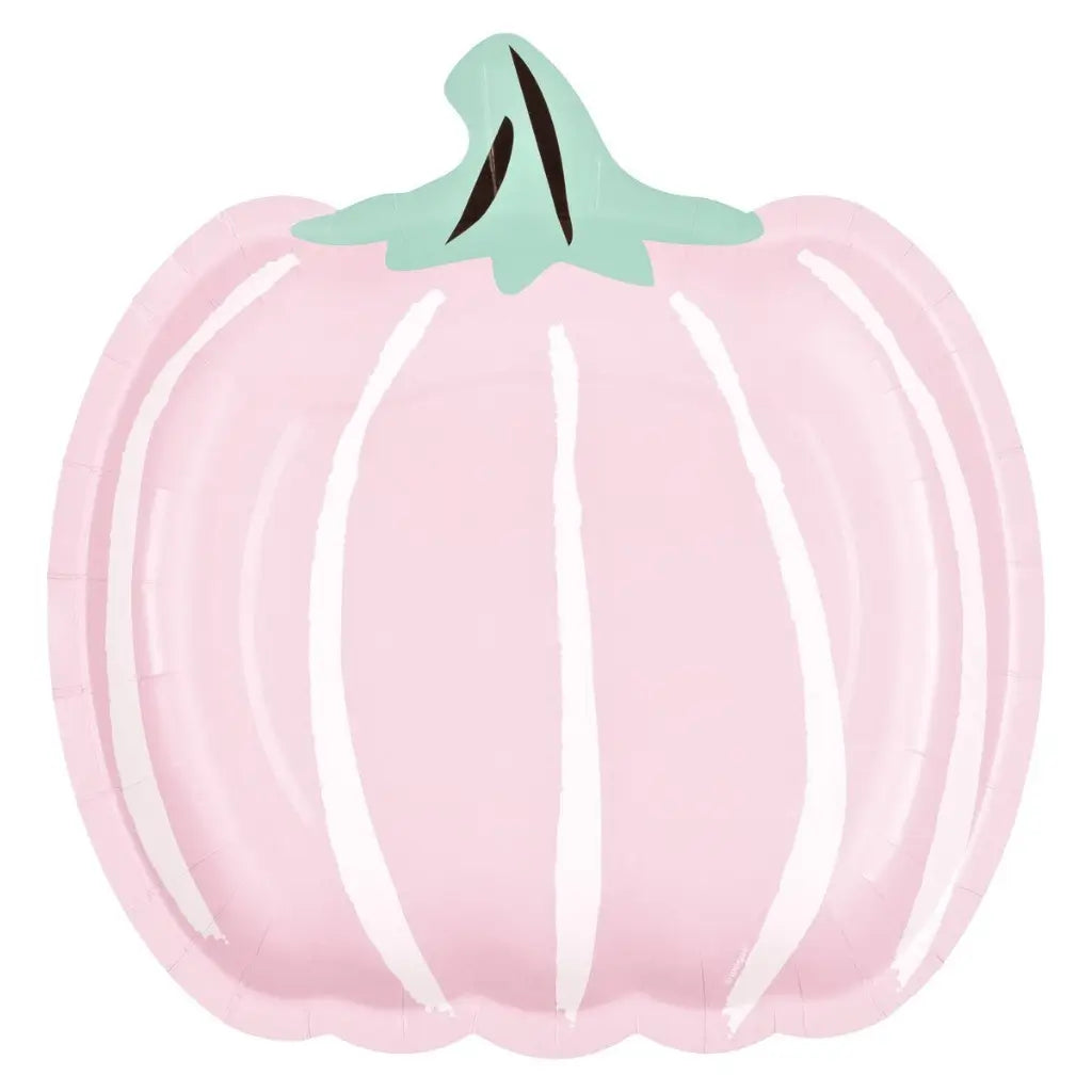 Eight Pastel Hauntings pink pumpkin-shaped paper plates