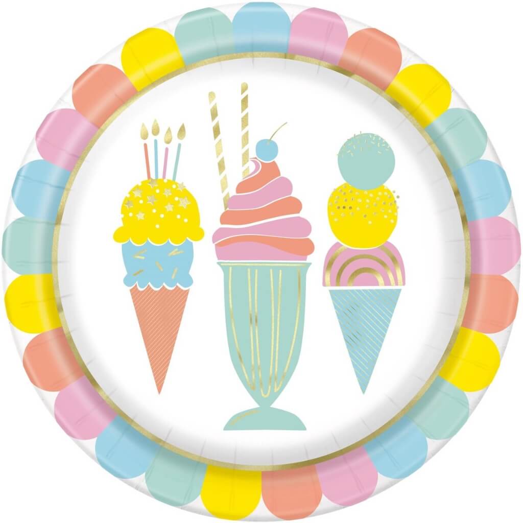 Pastel Ice Cream Large Paper Plates 23cm 8pk