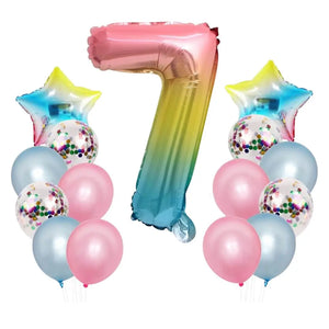 Iridescent Rainbow 1st Birthday Foil Latex Balloon Bundle (15 balloons) 7th birthday