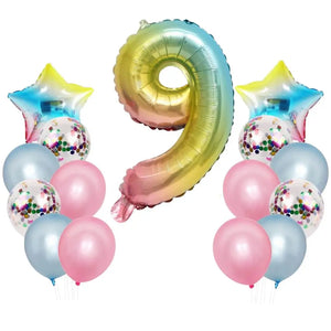 Iridescent Rainbow 1st Birthday Foil Latex Balloon Bundle (15 balloons) 9th birthday