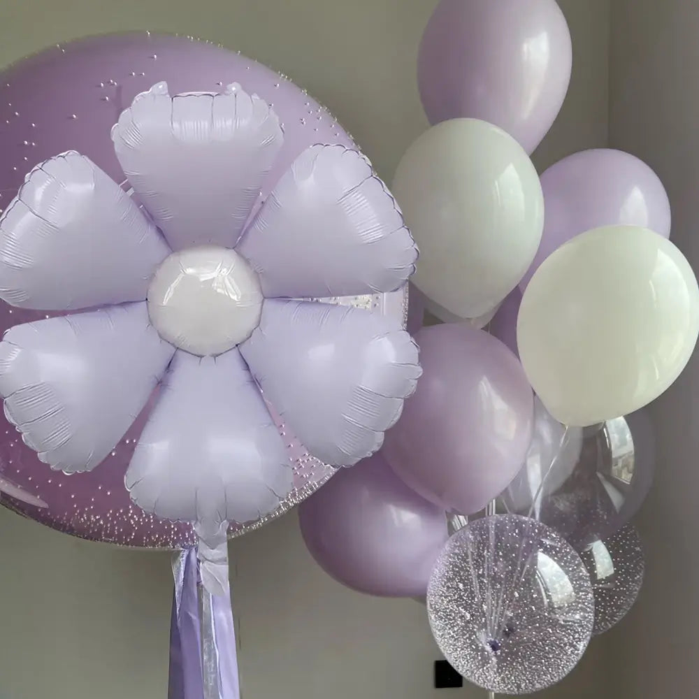 Pastel Lilac White Centre Daisy Flower Foil Balloon
