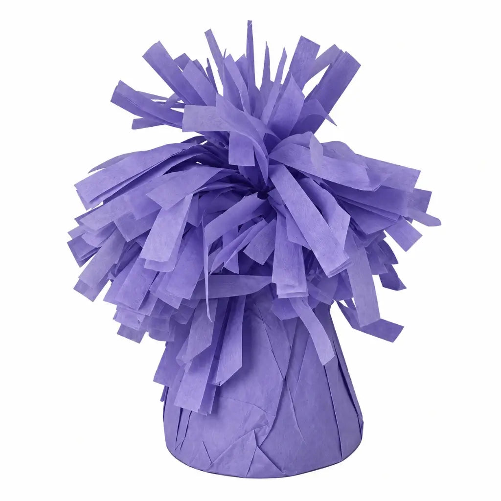 Pastel lilac paper balloon weight with a full fringed top