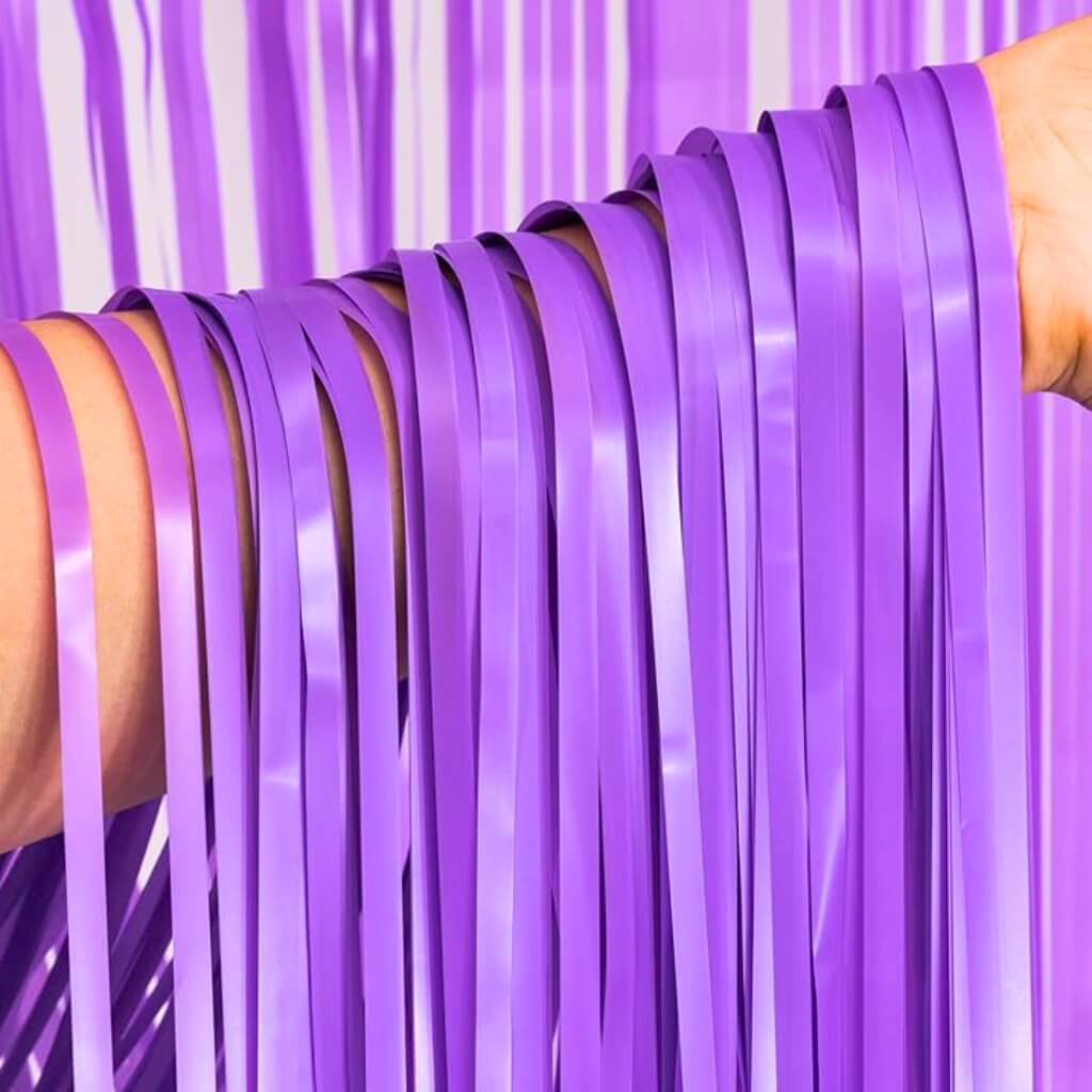 pastel purple foil fringe curtain party backdrop