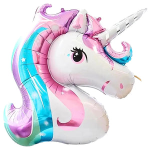 unicorn balloon with silver horn and pastel hair