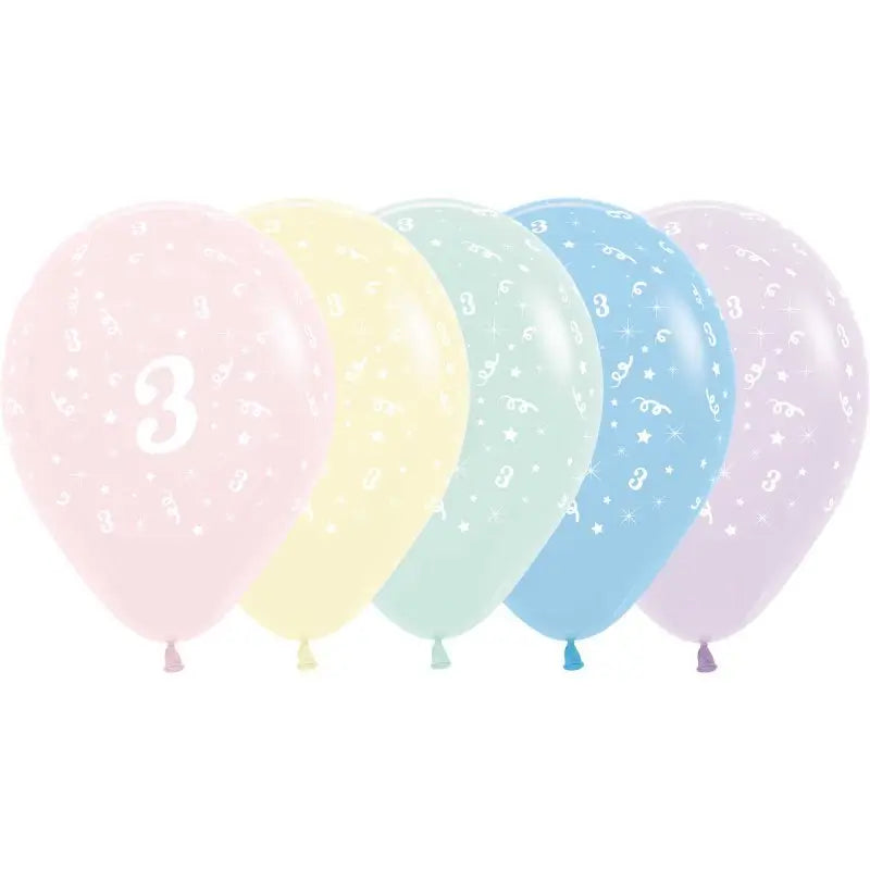 Assorted Matte Pastel Age 3 Latex Balloons 30cm 25pk