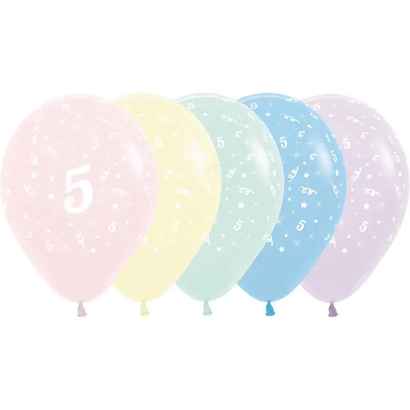 Assorted Matte Pastel Age 5 Latex Balloons 30cm 25pk