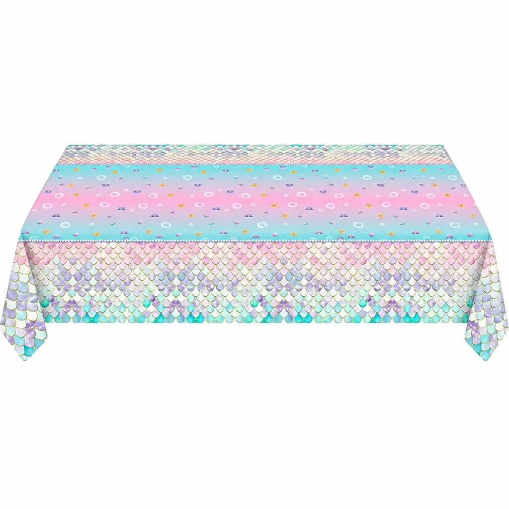 Pastel mermaid scales plastic tablecover with aqua pink and lilac details
