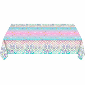 Pastel mermaid scales plastic tablecover with aqua pink and lilac details