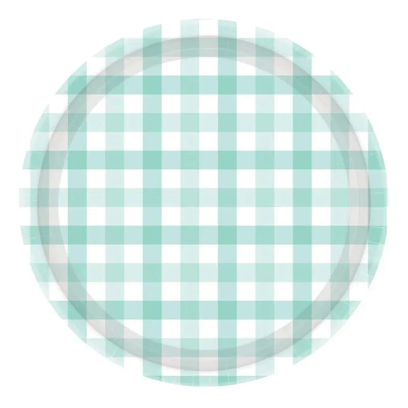 Pastel Mint Green Gingham Paper Plates 17cm 8pk