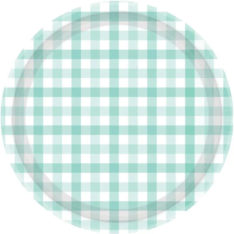 Pastel Mint Green Gingham Paper Plates 23cm 8pk