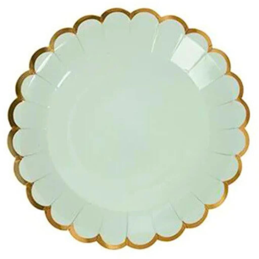 Pastel Mint Green Scalloped Edging Round Paper Plates 10pk