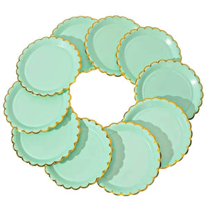 Pastel Mint Green Scalloped Edging Round Paper Plates 10pk