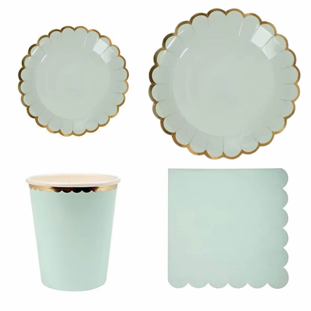 Pastel Mint Green Scalloped Edging Round Paper Plates 10pk