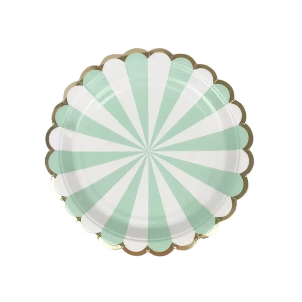 Mint Green & White Scalloped Paper Plates with Gold Trim 10pk 9inch large