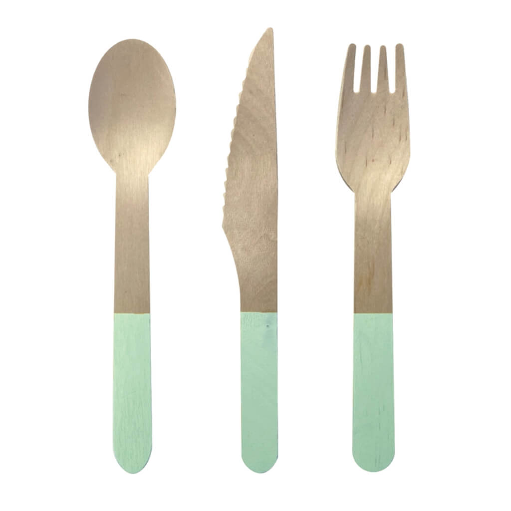 Pastel Mint Green Wooden Cutlery Set 30pk