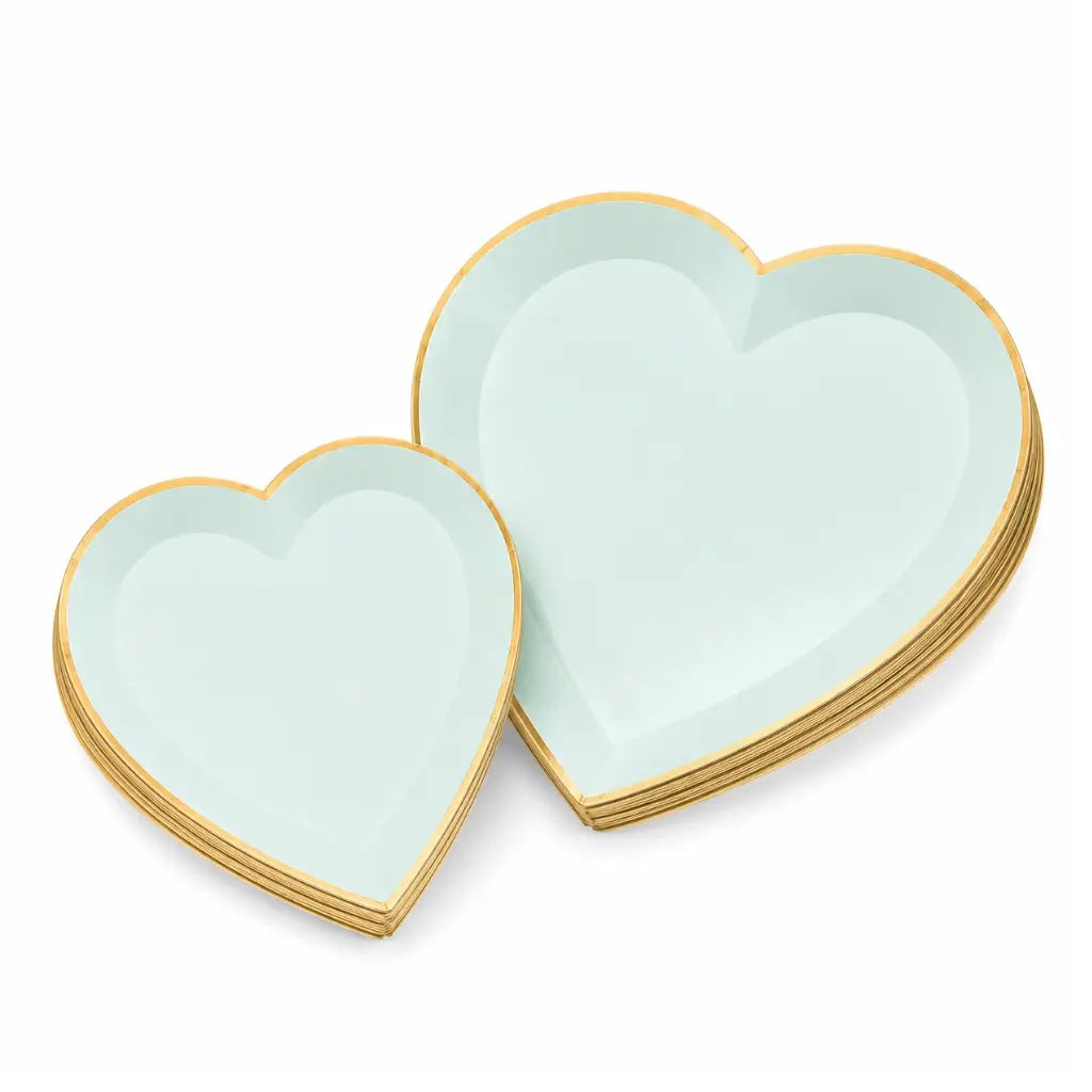 Mint green heart plates with gold rim