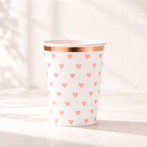Pastel peach heart paper cups with gold foil rim
