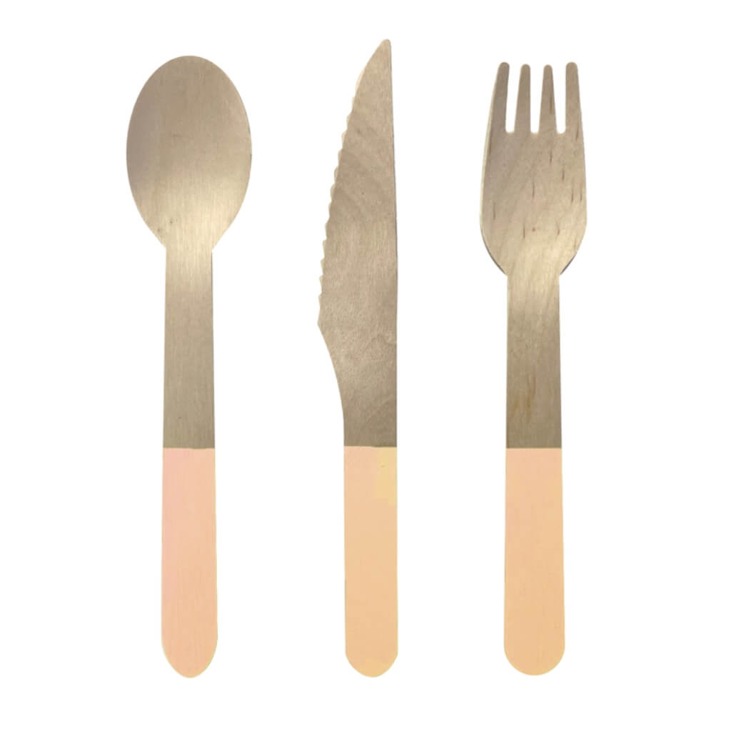 Pastel Peach Wooden Cutlery Set 30pk