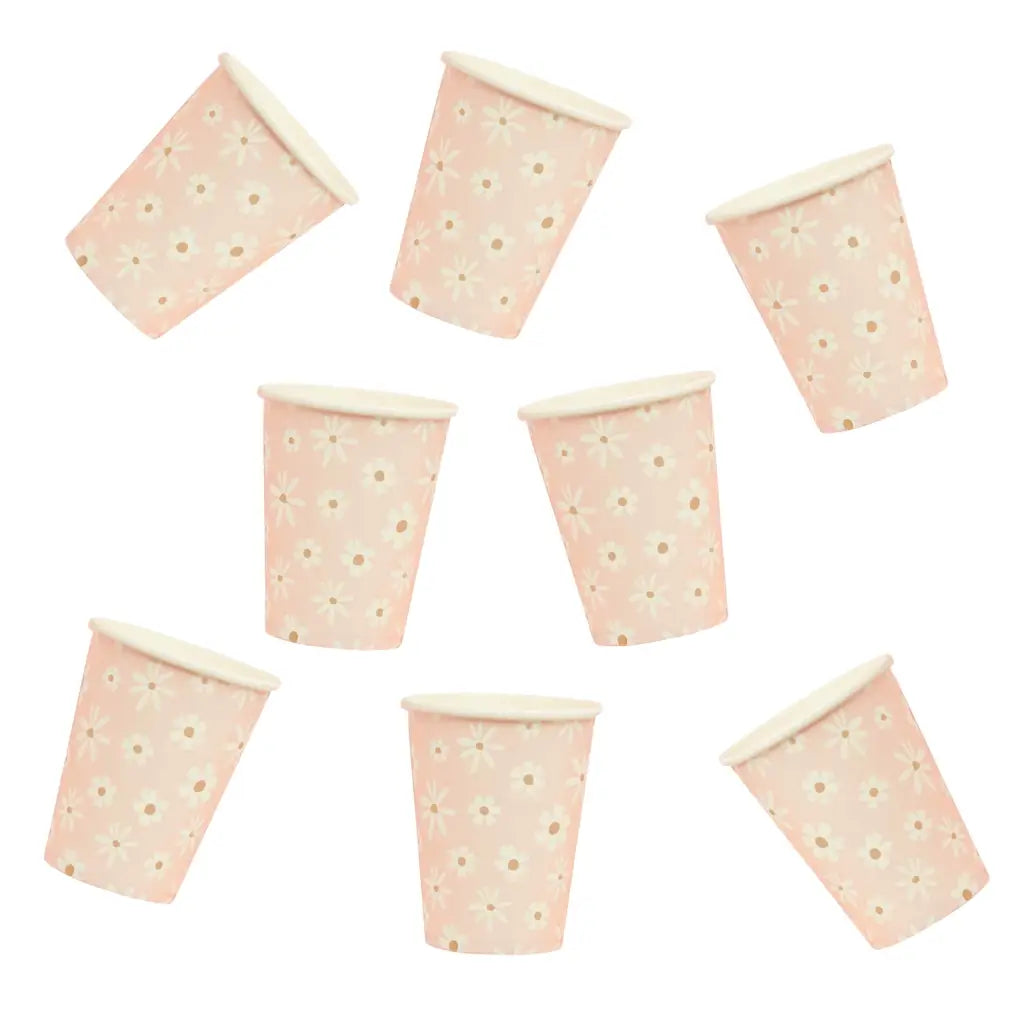 Floral daisy paper cups perfect for spring, picnic, or baby shower themes