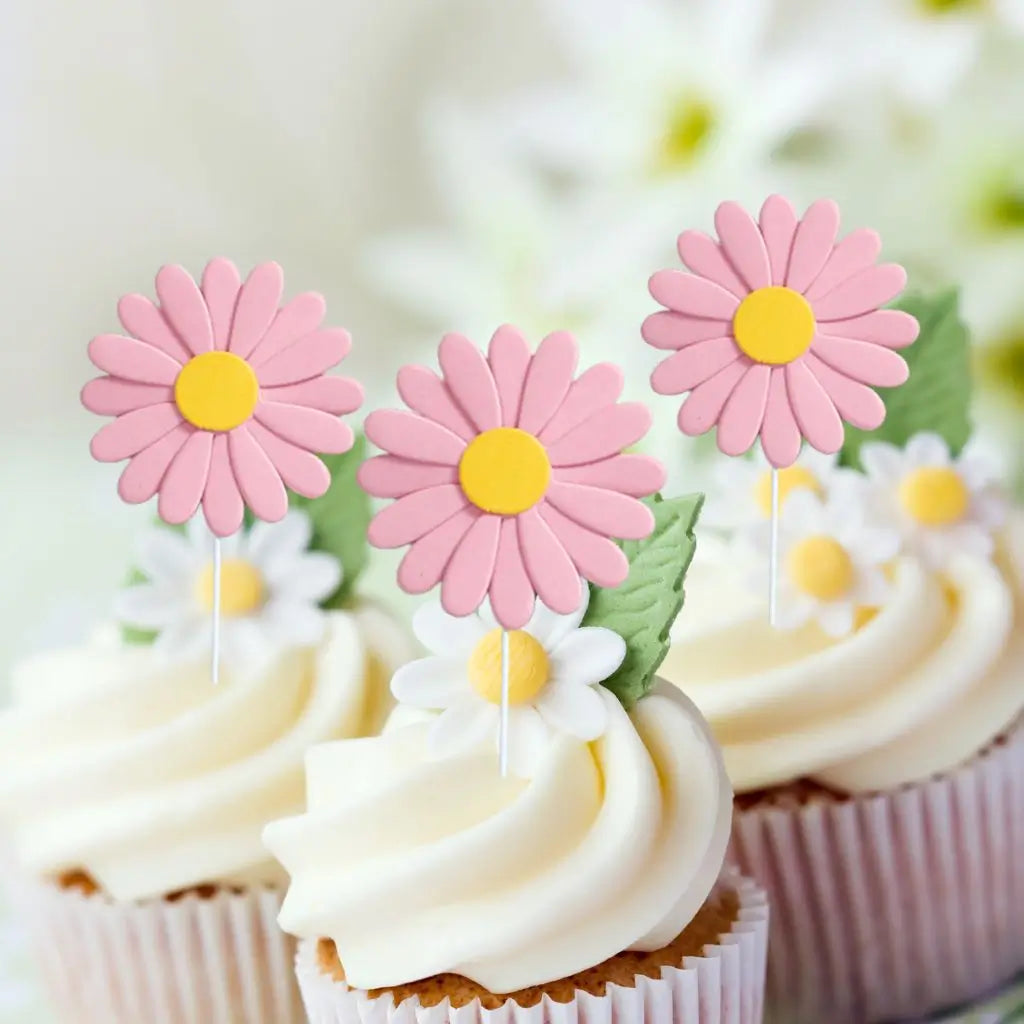 Pastel Pink Daisy Cupcake Toppers 5pk