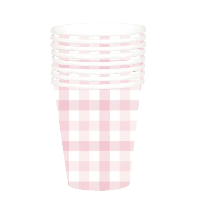 Pastel Pink Gingham Paper Cups 266ml 8pk