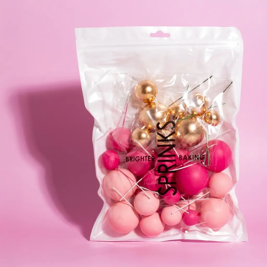 pink gold cake styling decorations foam balls