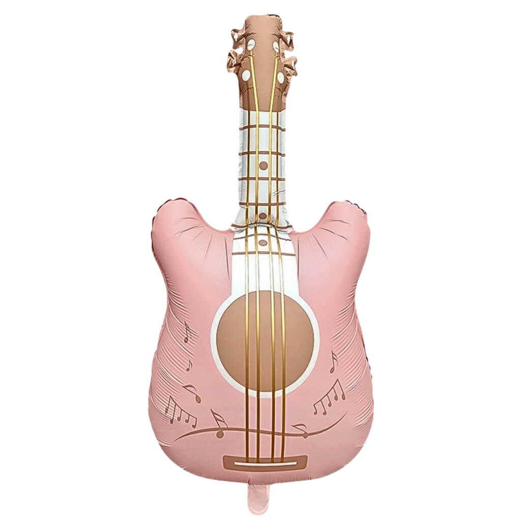 Pastel pink guitar-shaped foil balloon 89×45cm for music-themed parties