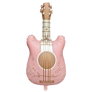 Pastel pink guitar-shaped foil balloon 89×45cm for music-themed parties