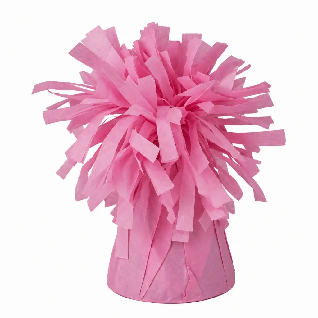 Pastel pink paper balloon weight with decorative fringed top