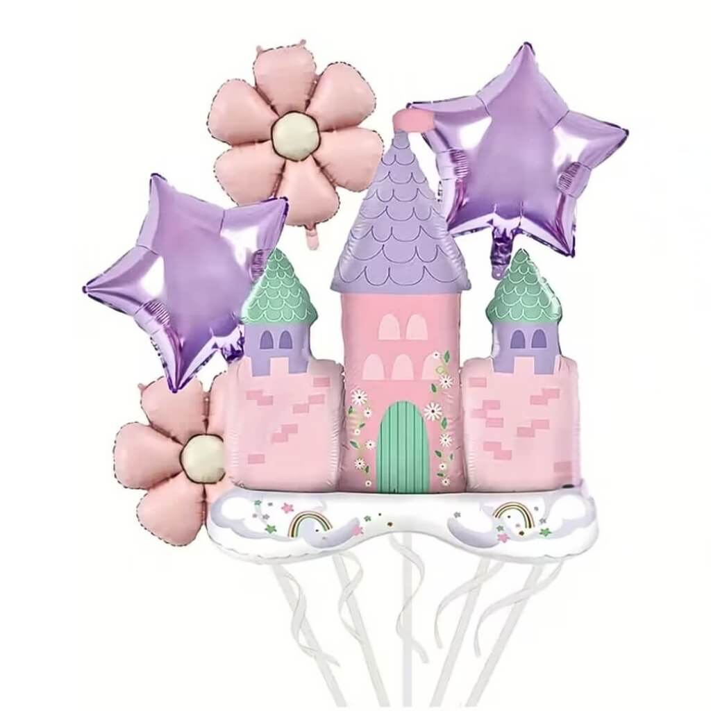 Princess castle foil balloon bundle pastel pink purple