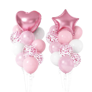 Pastel Pink Birthday Balloon Bundle with heart star 23pk