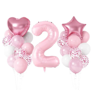 Pastel Pink Birthday Balloon Bundle with heart star 23pk number 2