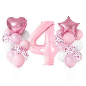 Pastel Pink Birthday Balloon Bundle with heart star 23pk number 4