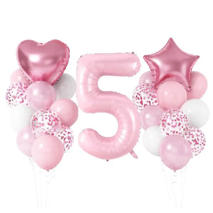 Pastel Pink Birthday Balloon Bundle with heart star 23pk number 5