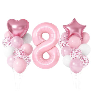 Pastel Pink Birthday Balloon Bundle with heart star 23pk number 8