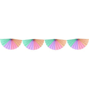 Pink lilac mint and peach paper fans joined as a party garland