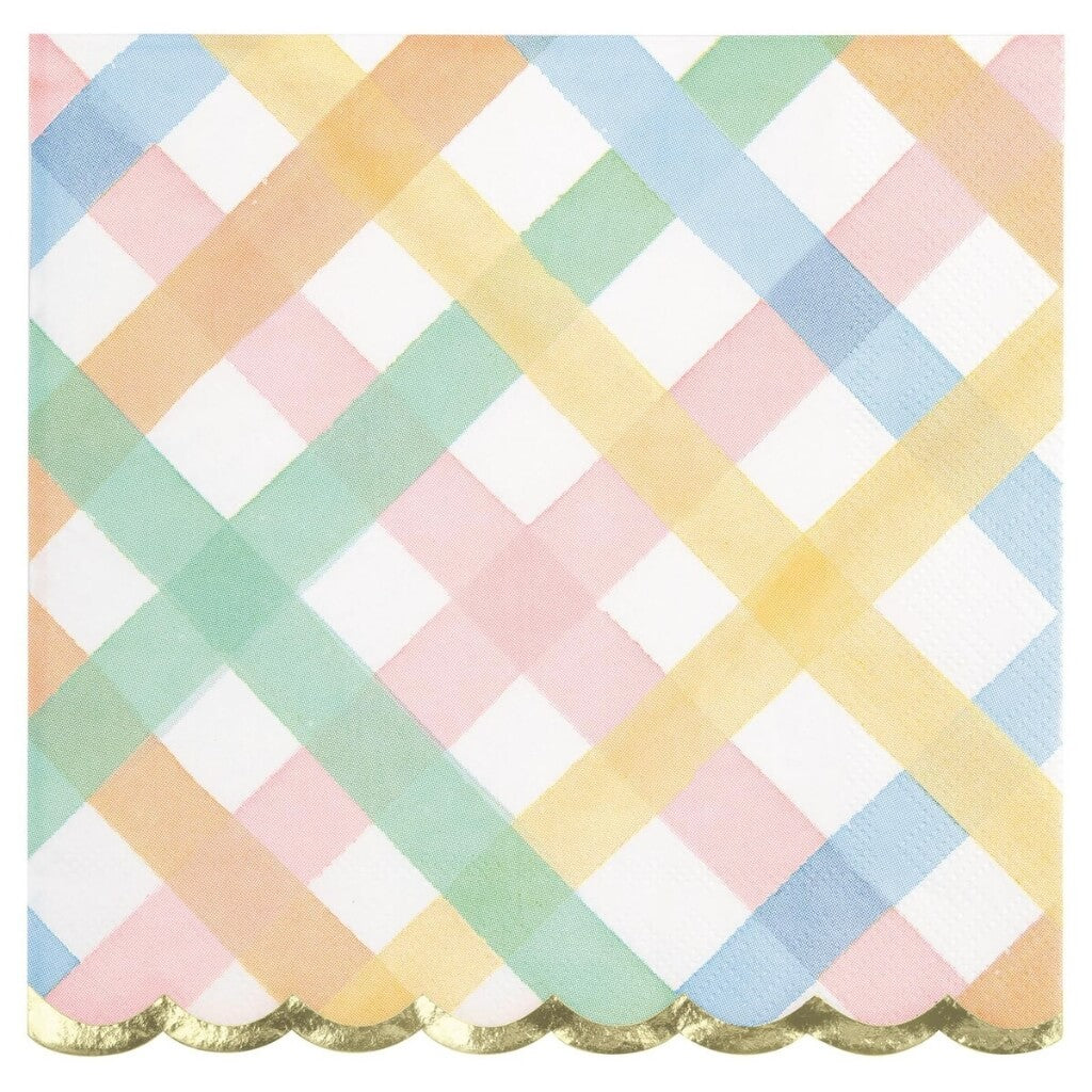 Pastel Rainbow Plaid Scalloped Edge Luncheon Napkins 16pk