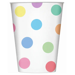 Pack of eight rainbow pastel dot paper cups
