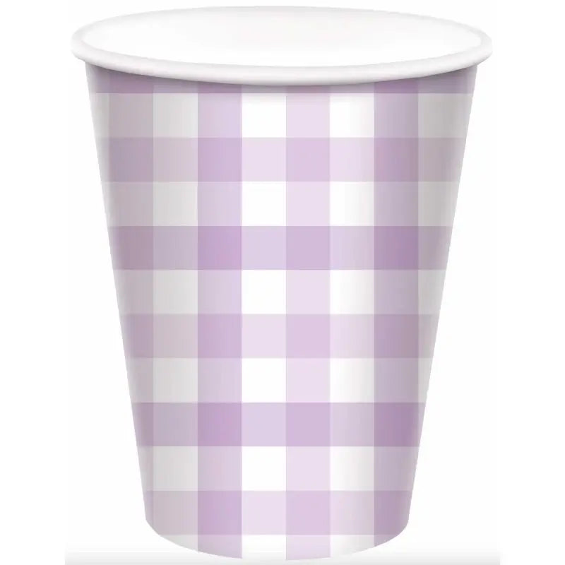 Pastel Purple Gingham Paper Cups 266ml 8pk