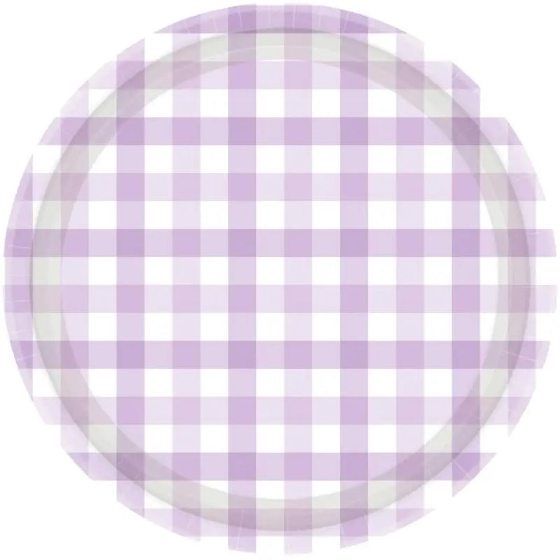 Pastel Purple Gingham Paper Plates 17cm 8pk