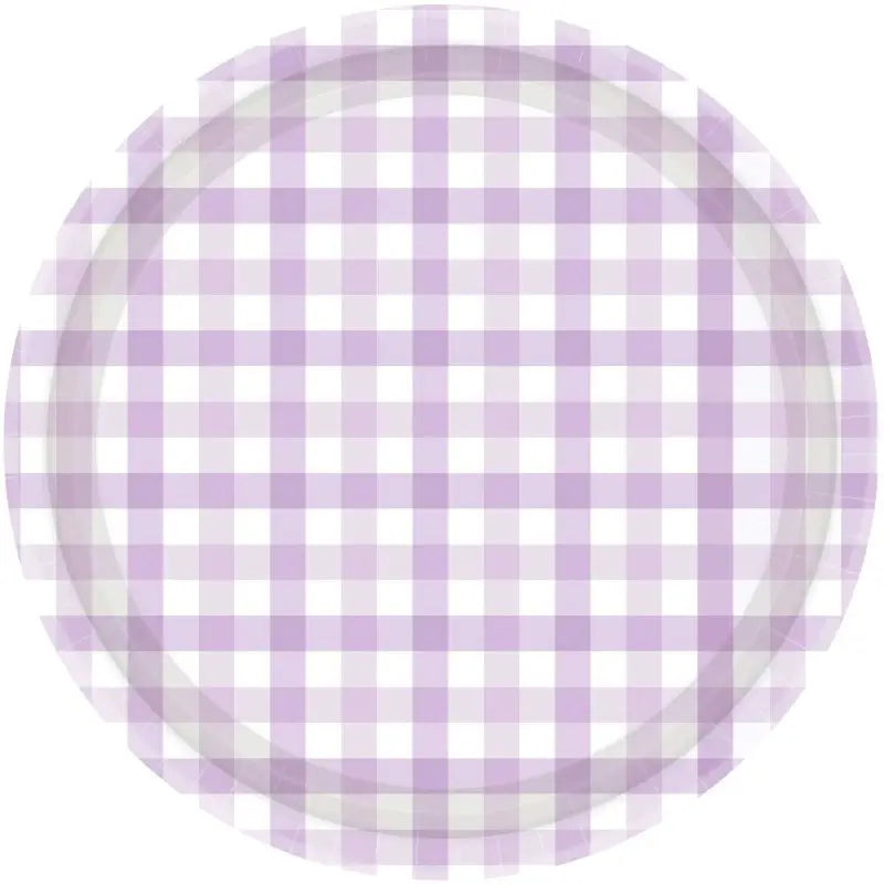 Pastel Purple Gingham Paper Plates 23cm 8pk