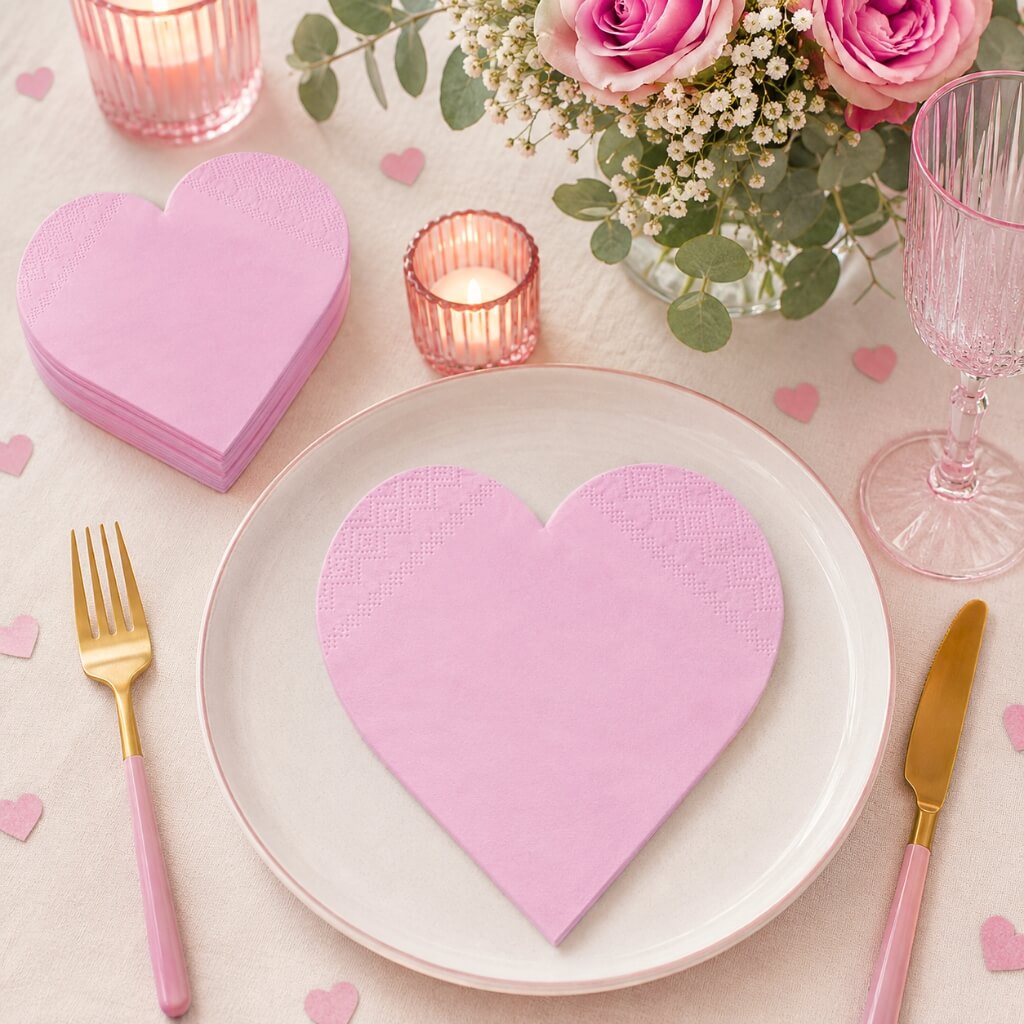Lilac heart shaped disposable party napkins