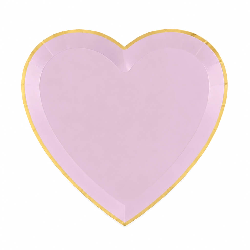 Pastel purple heart paper plates with gold rim 8 pack