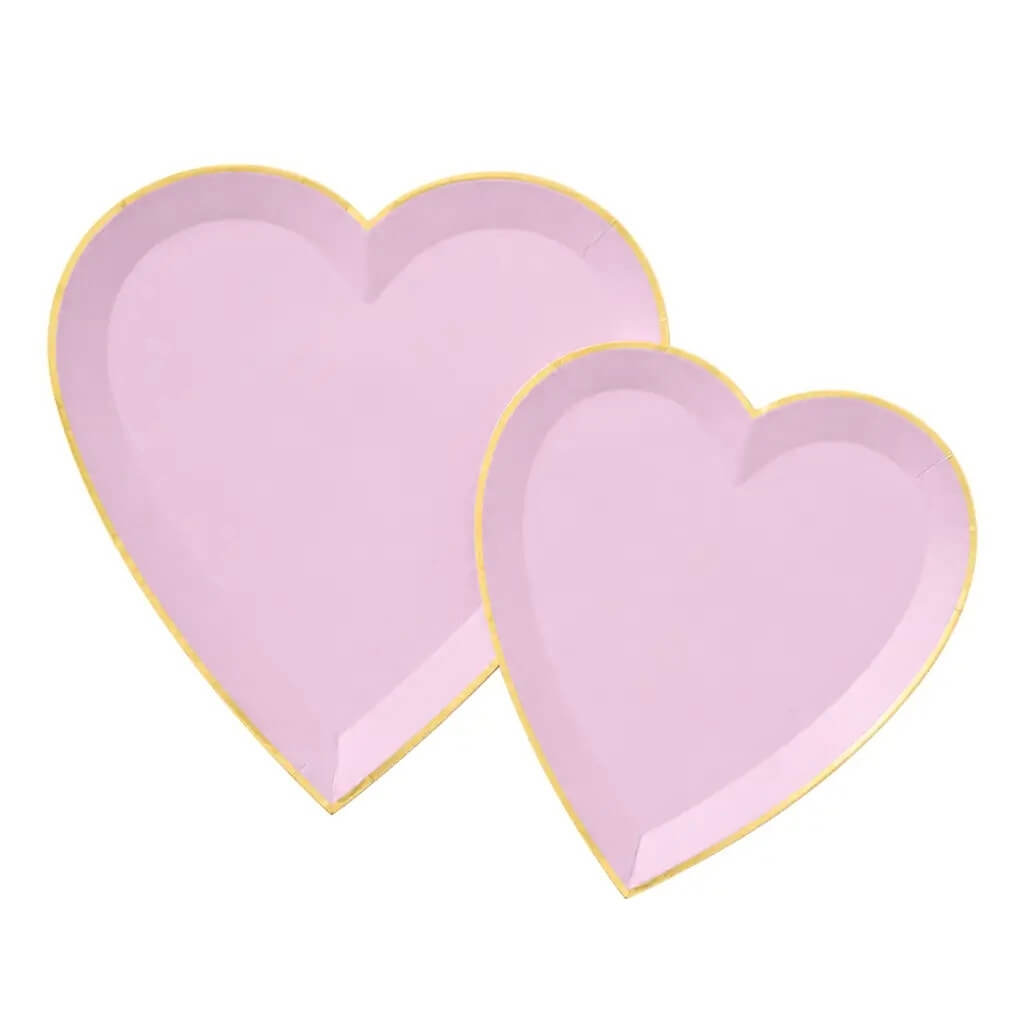 Lavender heart shaped disposable party plates with gold trim