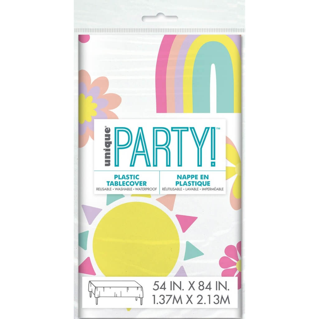 Retro Pastel Rainbow Plastic Tablecover tablecloth party decorations