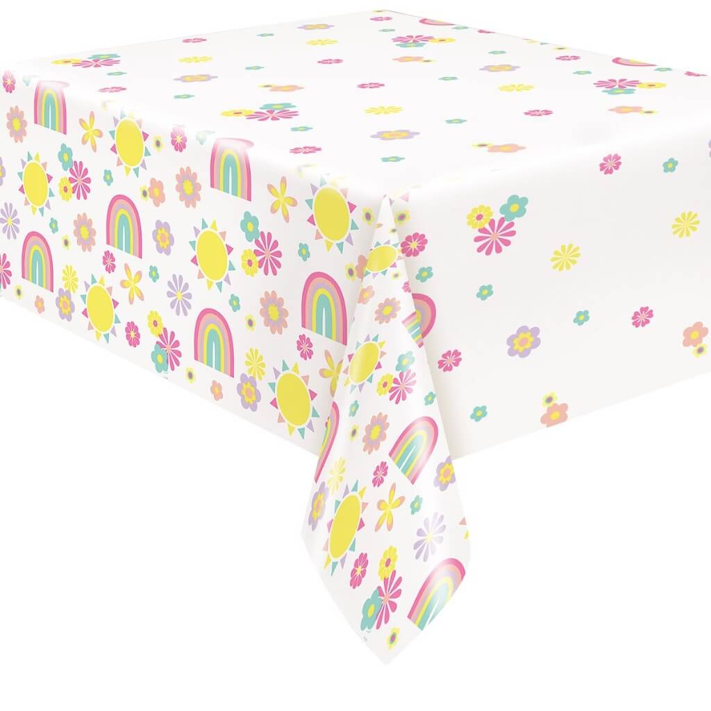Retro Pastel Rainbow Plastic Tablecover tablecloth party decorations