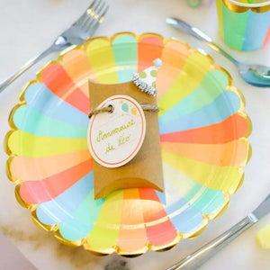 Pastel Rainbow Candy Stripe gold edging Large Paper Plates 23cm 8pk