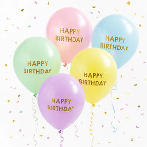 Birthday balloons with gold lettering