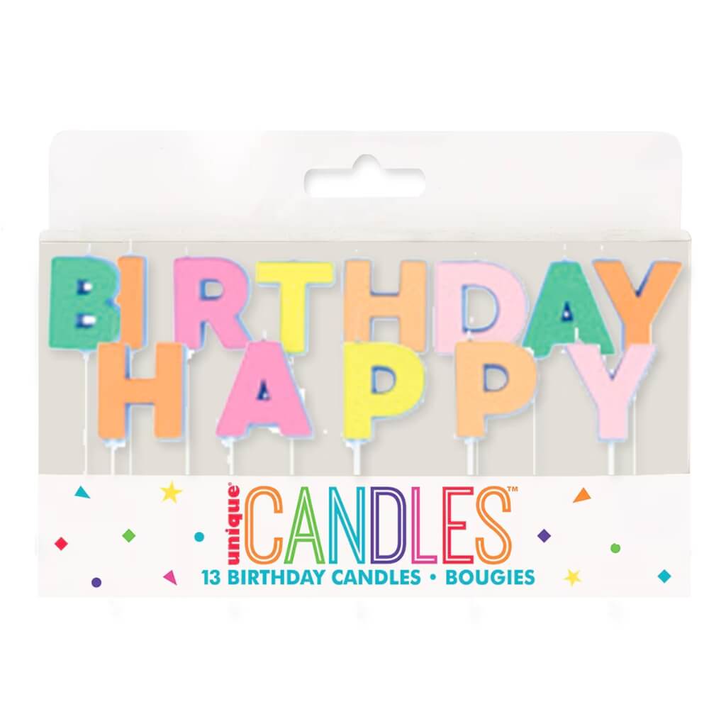 Pastel Rainbow Happy Birthday Candles with Picks