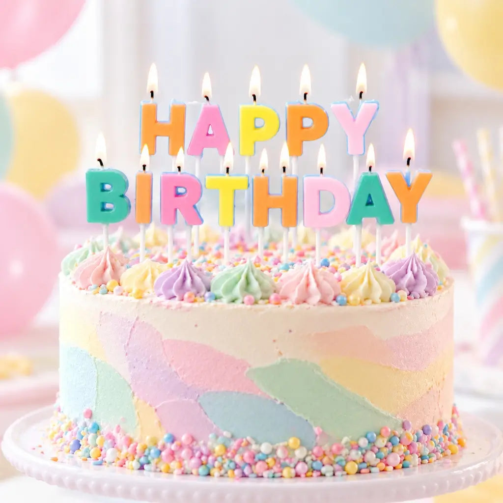 Pastel Rainbow Happy Birthday Candles with Picks